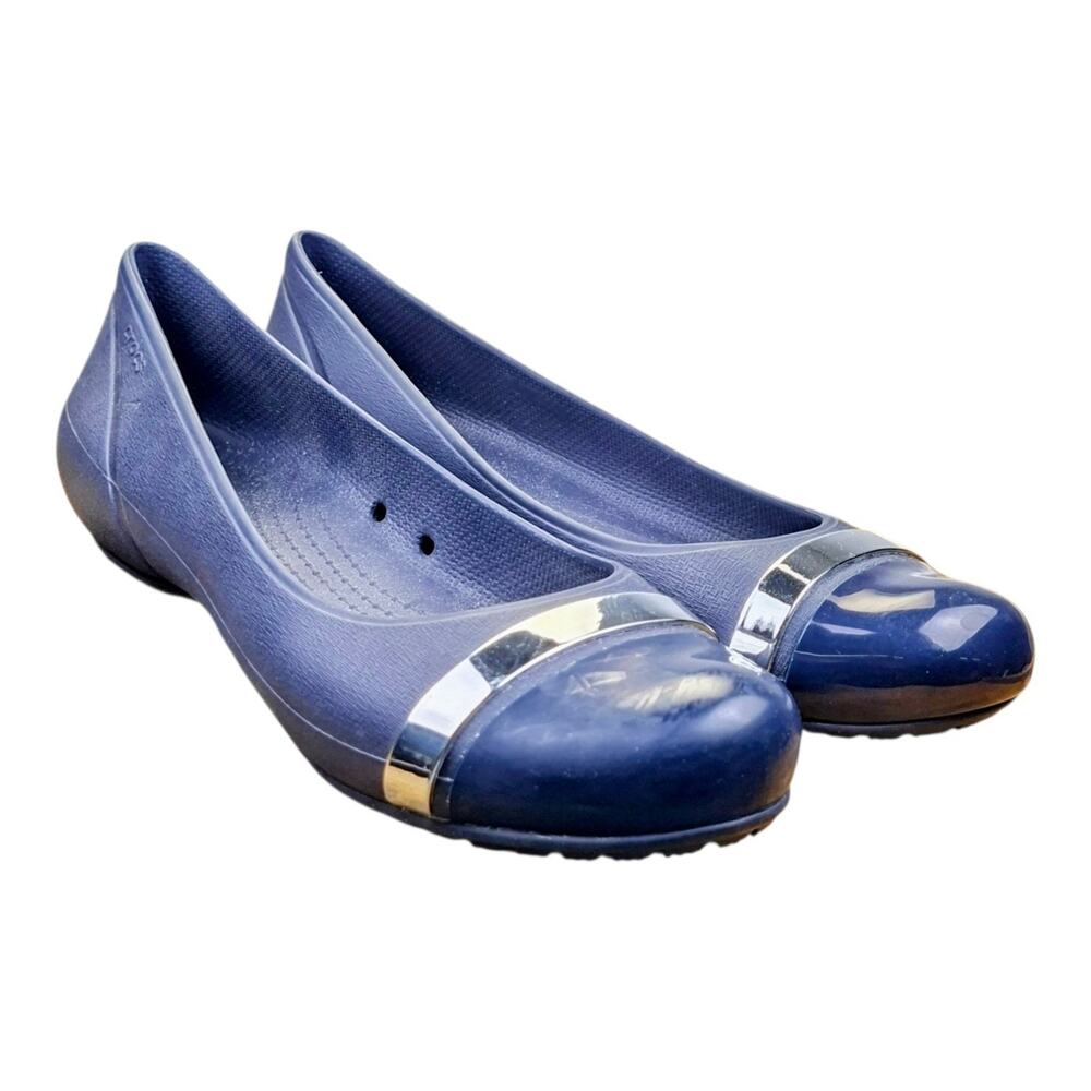 Crocs Cap Toe Mirror Ballet Flats Women's US 11 Navy Silver Comfort Slip On